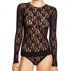Hanky Panky Elegant Black Lace Long Sleeve Top